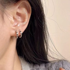 Women's Earrings 925 Silver Small Hoop Earrings Women's 1 Pair Square Hypoallergenic Earrings for Women Girls 15 mm, Brass, NON