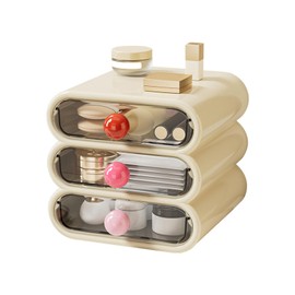 Cosmetics storage box, three-layer drawer, home desktop storage box, suitable for living room, kitchen and bedroom, holiday gifts. (white)