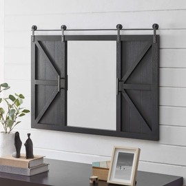 FirsTime & Co. Black Hayloft Barn Door Wall Mirror, Large Vintage Decor for for Bedroom, Bathroom Vanity, Wood, Farmhouse, 36 x 26 inches