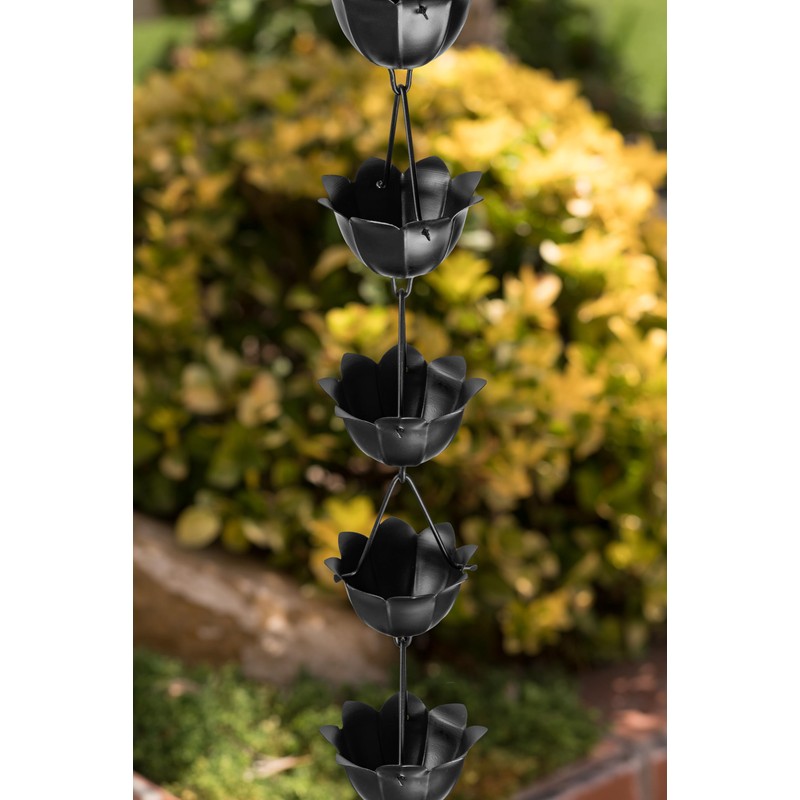 Monarch Rain Chains Aluminum Lotus Black Rain Chains for Gutters