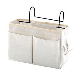 Surblue Bedside Caddy Bedside Storage Bag Hanging Organizer for Bunk, Hospital Beds, Dorm Rooms Bed Rails Camp 4 Pockets and 2 Hooks (White)