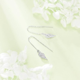 Leaf Earrings 925 Sterling Silver Opal Leaf Chain Threader Earrings Opal Jewellery Gift for Women