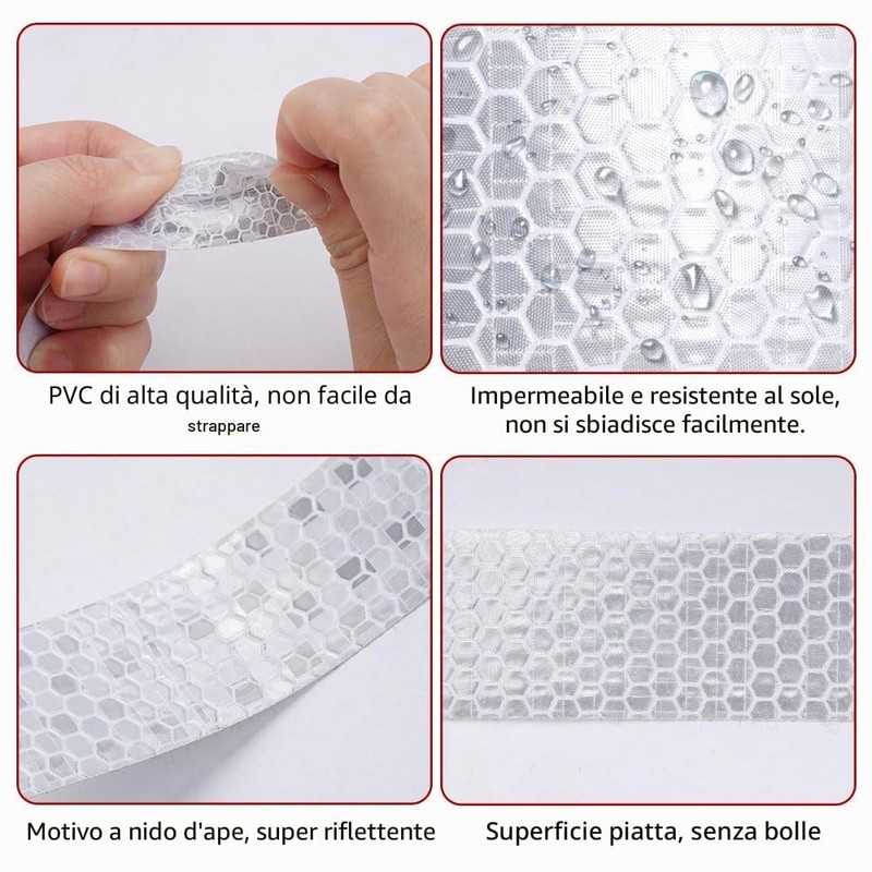 TESSTSY Nastro Catarifrangente Adesivo Bianco 2.5cm x 23m