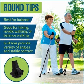 Paquete de cuatro bastones de senderismo redondos y anchos de repuesto para patas (patas/casquillas/tapas) – Extra duradero – Se adapta a todos los bastones de senderismo y caminata – Elección de estilos redondos o cónicos