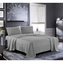Pure Bedding Bed Sheets - Full Sheet Set [4-Piece, Galaxy Gray] - Hotel Luxury 1800 Brushed Microfiber - Soft and Breathable - Deep Pocket Fitted Sheet, Flat Sheet, Pillow Cases