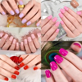 iBeautying 5 Packs Press On Nails Pink Fake Nails Glossy Squoval False Nails Nail Art For Women Girls