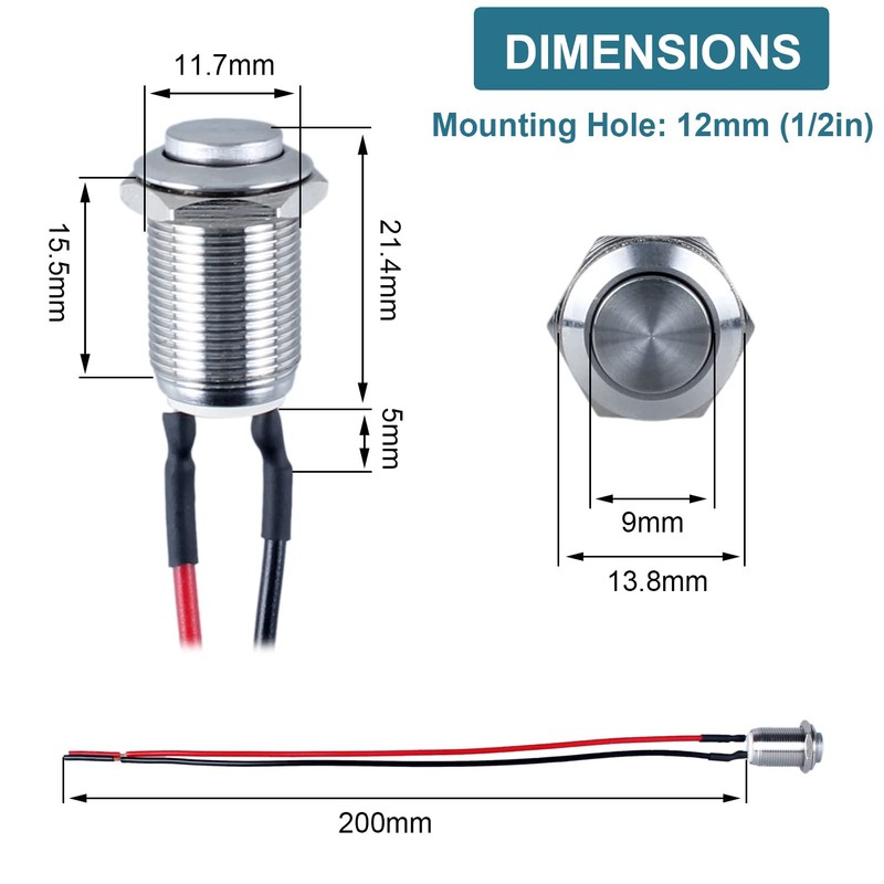 DMWD 5pcs 12mm Latching Push Button Switch High Round Head