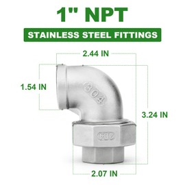 TAISHER 2PCS 304 Stainless Steel 90 Degree Elbow Union, 1" NPT Female x 1" NPT Female Cast Pipe Fitting