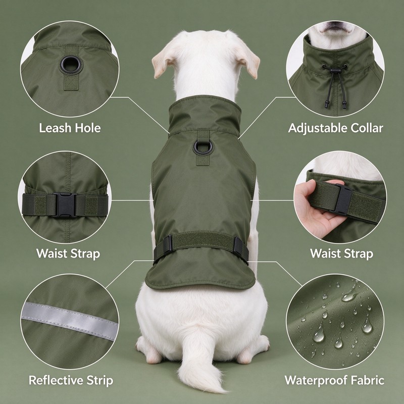 Dog Raincoat for Rainy Walks – Waterproof Polyester Jacket with