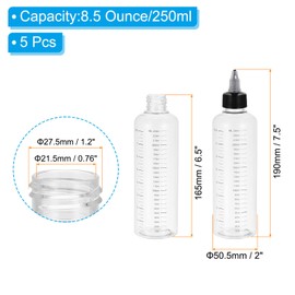 PATIKIL 8.5oz(250ml) Plastic Dispensing Bottle, 5Pcs Squeeze Graduated Empty Bottles with Black Twist Cap for Liquids, Inks, Oils, Sauces, Arts and Crafts, Transparent