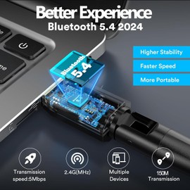 Bluetooth Adapter 5.4 für PC, 150M Langstrecken-Bluetooth Stick USB Bluetooth Dongle 5.4 EDR Adapter für Desktop Laptop PC Plug & Play Kompatibel mit Windows 11/10/8.1