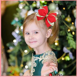 4.3-inch Glitter Sequins Bow Hair Clips Girls Sparkly Ribbon Bow Cheer Barrettes Alligator Hairpins for Baby Girls, Toddler, Kids and Teens Accessories Gift Set of 2 (Dark Purple)