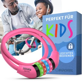 Büchel Sekura Children's Combination Lock 120 cm with Coloured Cover 4 Digit Programmable Various Colours Includes Bracket, pink