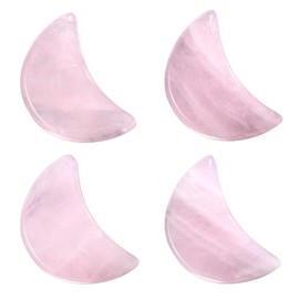 Nupuyai Pack of 4 Healing Stones Moon Shaped Worry Stone Lucky Crystal Pocket Stone for Reiki Meditation, Home Decoration and Jewellery Making, Rose Quartz Stone