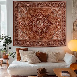 Apdidl Boho Mandala Hippie Wall Tapestry for Bedroom Aesthetic, Indian Bohemian Floral Tapestries Blanket Art Decor, Vintage Orange Fabric Vertical Wall Hanging for Living Room Dorm 51" X 60"