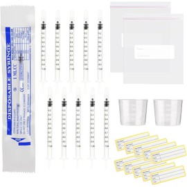 30 Pcs Colostrum Collection Kit, 1ml Colostrum Syringes with Protective Cap, 1ml Syringes with 2 20ml Measuring Cup,2 Breast Milk Storage Bag and 30 Stickers, Colostrum Harvesting Kit for Breastfee