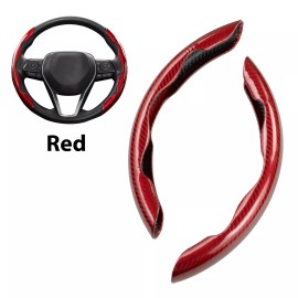 XUKEY 2pc Car Steering Wheel Cover Booster Non-Slip Carbon Fiber Universal Accessories - Red