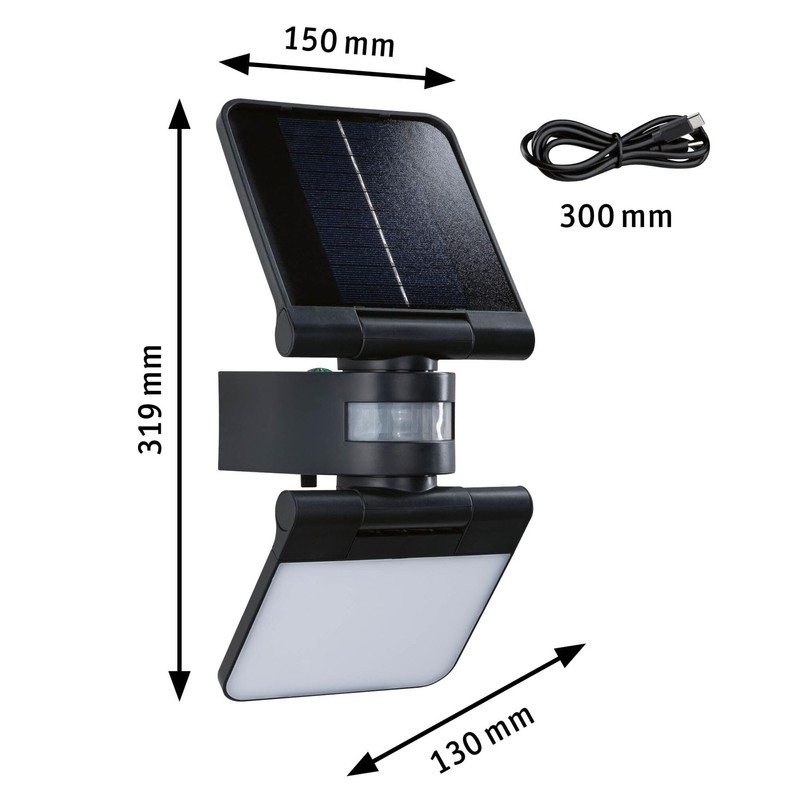 Paulmann Lesla 94609 Outdoor Solar Floodlight IP65 3000K USB PIR