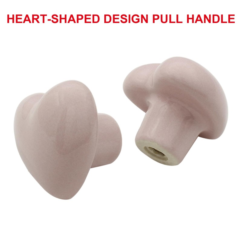 Kemcatui 6-Pack Pink Ceramic Cabinet Knobs - Heart-Shaped Drawer Knobs