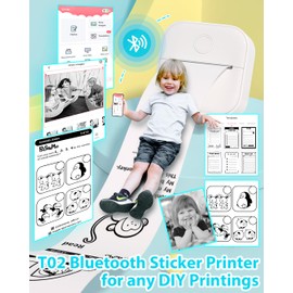 Phomemo T02 Mini Printer- Inkless Pocket Printer Sticker Maker Bluetooth Thermal Pocket Printer for Study Notes, Stickers, Photos, DIY Printing, for Birthday, White