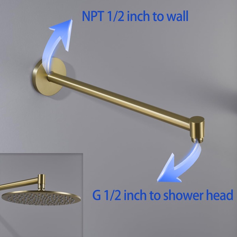 Wall Mounted Shower Arm 16 Inch Extension Pipe Shower Head