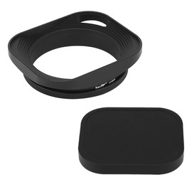 Haoge LH-B55P 55mm Square Metal Screw-in Lens Hood Hollow Out Designed with Metal Cap for Leica Rangefinder Camera with 55mm E55 Filter Thread Lens Black