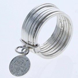 Mayas Gems Size 9- St. Benedict Silver Ring, 925 Sterling Silver, Linked Stack Ring, R12200