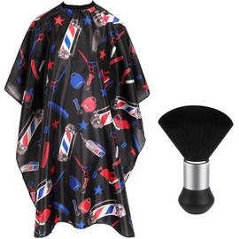 FEBSNOW Professional Hair Cutting Barber Cape with Neck Duster Brush, Tri Coloured Light Print Barber Cape for Barber Shop Hair Cutting Accessories