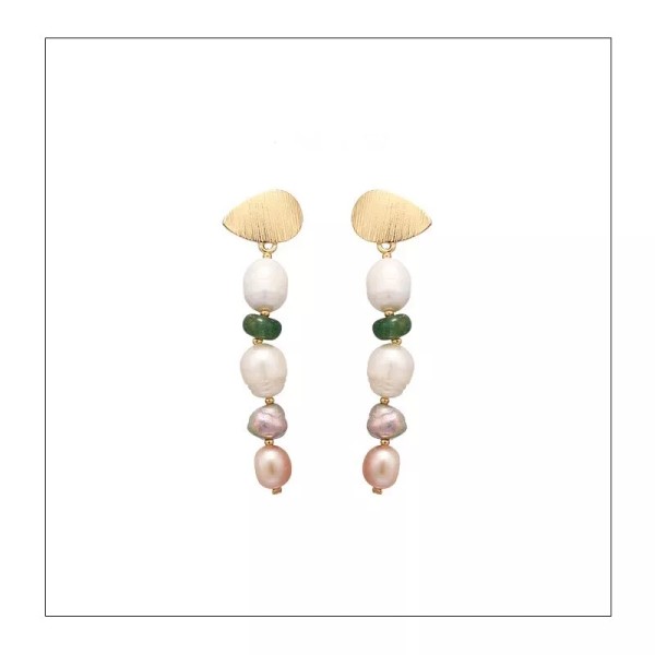 ZARD Cultured Multi-Color Baroque Pearl and Green Quartz Linear Drop
