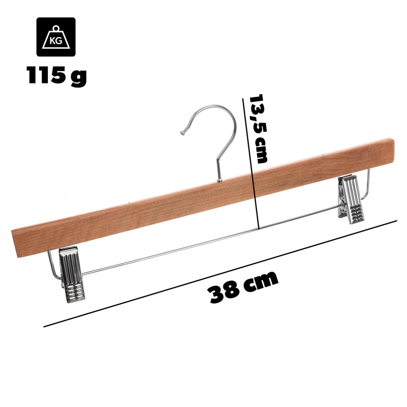 KADAX Kleiderbügel aus Holz, 1 Stück, Holzbügel mit Klemmen, Rockbügel,