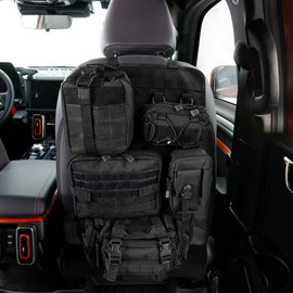JDMON Universal Tactical Seat Back Organizer Hanger Molle Panel with 5 Detachable Multifunctional Storage Molle Pouch Suitable for Most Vehicel Replacement for Chevy GMC Ford Jeep SUV Car Vans(Black)