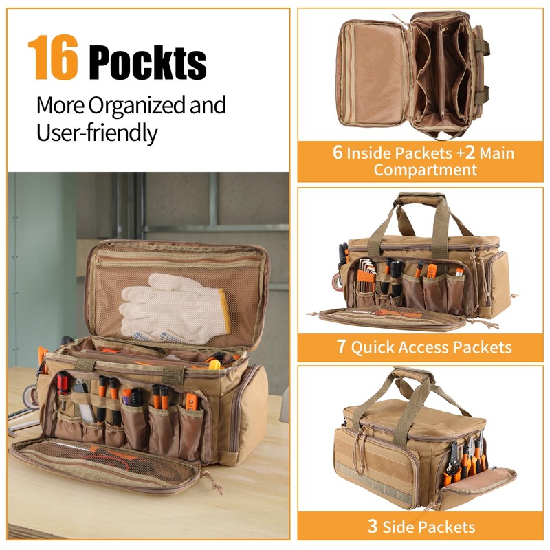 16-Inch Tool Bag with 16 Packets,Tools Bag for Men with