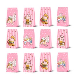 WELUVPARTY 12pcs Pig Party Favor Bags: Pink Piglet Cartoon Gift Bags for Pig Birthday Party Decorations