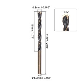 sourcing map 6pcs Jobber Drill Bits 4.2mm Black Nitride & Gold Titanium Coated 4341 High Speed Steel (HSS) 135 Degree Split Point Twist Drill Bits for Stainless Steel Metal Plastic Wood