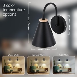 BIMEAN Battery Operated Black Faux-Wood Industrial Wall Sconce, Easy to Install Not Wires, Remote Control Dimmable LED Light Bulb, Dimmable Wall Lamp Fixtures for Bedroom Farmhouse Gallery (1 Pack)