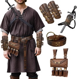 EpicCos 4 PCs Alchemy Belt Pouch Set, Potion Bottle Wrist Guard and Waist Pouch Bag, O-Ring Belt with Sword Holster for LARP