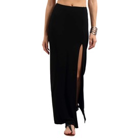 Verdusa Women's Solid Color High Waist Side Split Maxi Skirt Black M