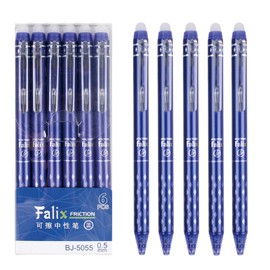 MOZXIRZ 6 Pcs Erasable Gel Ink Pens Retractable Pens Blue Ink Smooth Writing Pens 0.5mm Fine Point Pen Office School Pens Women Men Girls Boys Pens (Blue Ink)