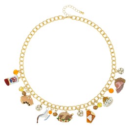 Madison Tyler Thanksgiving Charm Necklace for Women | Fun Turkey Pumpkin Pie Wine Sauce Ham Food Pendant Necklace | Holiday Festive Jewelry Party Gifts