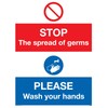 Stop Germs Please wash your hands Plastic Sign 3mm Rigid