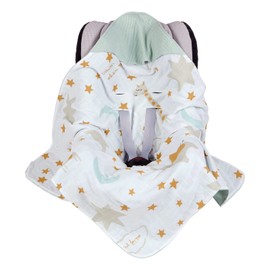 Mama Poppins Germany Swaddling Blanket with Träum Schön Lettering Made of 100% Organic Cotton 90 x 90 cm Cuddly Blanket for Prams Baby Seat Universal Baby Blanket Double-Sided Muslin and Waffle Fabric