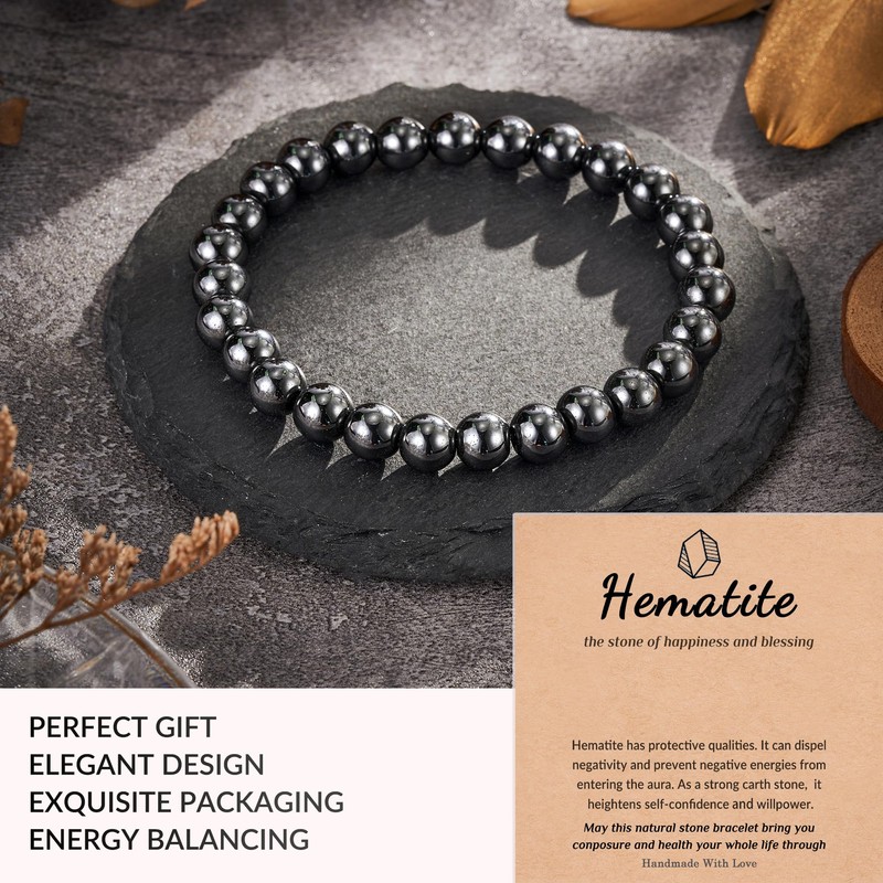 Seyaa Hematite Bracelet Natural Stone Beaded Stretch Bracelets Gifts for