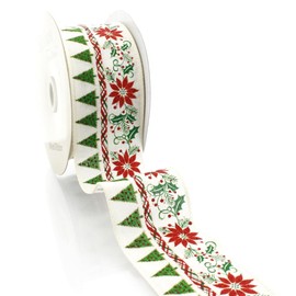 Ribbon Traditions Vintage Holiday Poinsettia Wired Ribbon 2 1/2" by 25 Yards