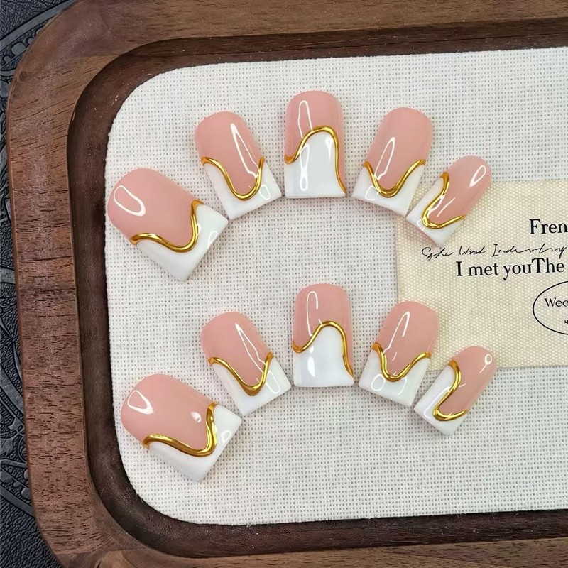Handmade Press on Nails Short Square - White French Tip