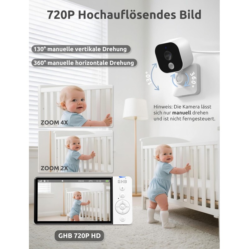 GHB Baby Monitor with Camera 5 Inch 720P HD 5000