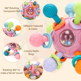 Baby Montessori Sensory Toys for 3-6 6-12 Months, Baby Teether Teething Toys for Babies 3 6 9 12 18 Months, Newborn Infant Learning Developmental Toys Gifts for 1 2 Year Old Boys Girls, Pink