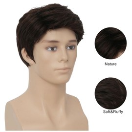 Salaibs Brown Short Wigs for Men Natural Looking Side Part Synthetic Fibre Hair Wig for Daily Use