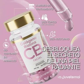JUVETERNAL Cápsulas Faciales de Colágeno y Biotina 2x1 90 cápsulas c/u Twist-Off Reafirma, Nutre y Revitaliza tu Piel