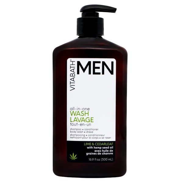 Vitabath Men's Lime & Cedarleaf All-In-One Body Wash Moisturizing Bath & Shower All Over Refresh, Hydrating Cleanser, Shampoo, Conditioner, Soap & Shave For All Skin Types - 16.9 fl oz