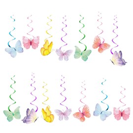 Pack of 28 Butterfly Hanging Swirls Decoration Birthday Decoration Girls Party Games Mardi Gras Accessories Window Decoration Wedding Decoration 7 Colours